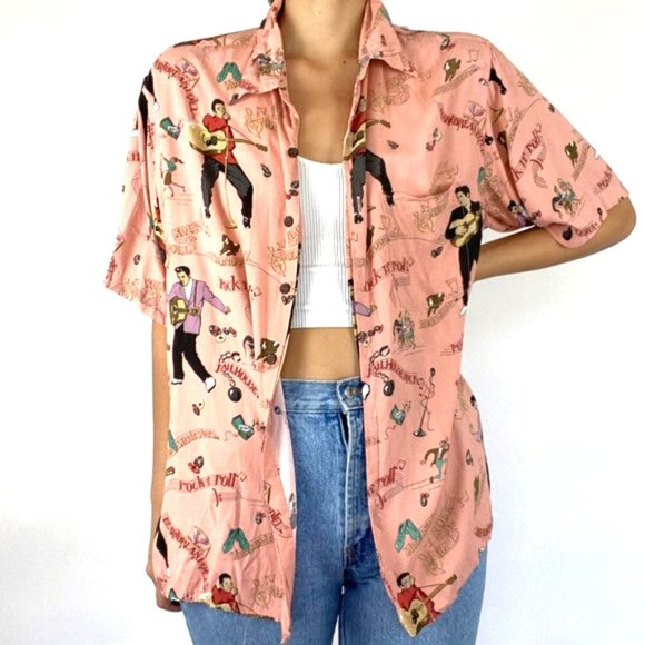 Vintage Rare Pink Elvis Presley Button Down Shirt